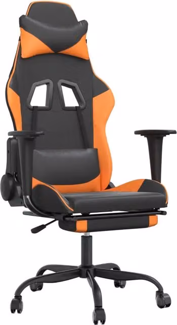 Sedia da Gaming Sportiva in Similpelle con Poggiapiedi e Riposatesta, Nero e Arancione