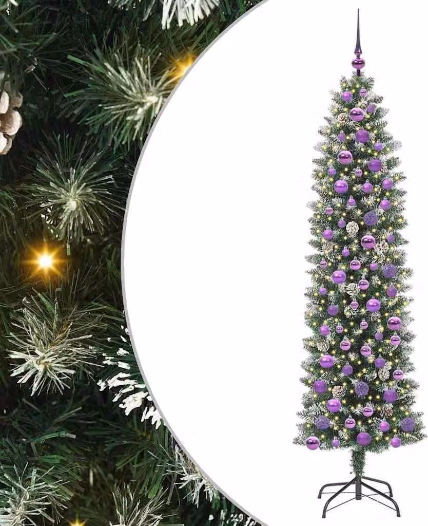 Albero di Natale Artificiale Sottile Verde e Bianco 180 cm