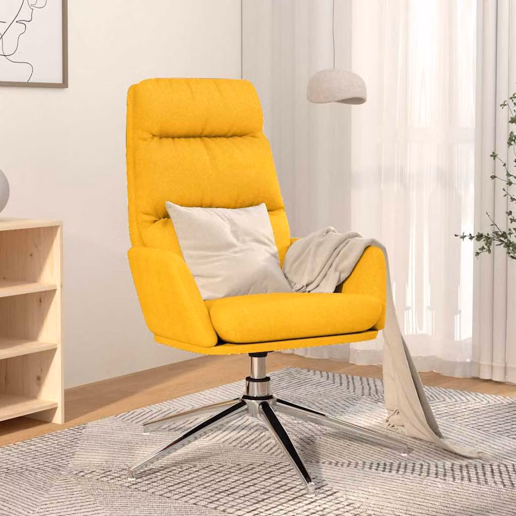Sedia rilassante vidaXL modello lounge in tessuto giallo con struttura in metallo e seduta imbottita girevole a 360 gradi