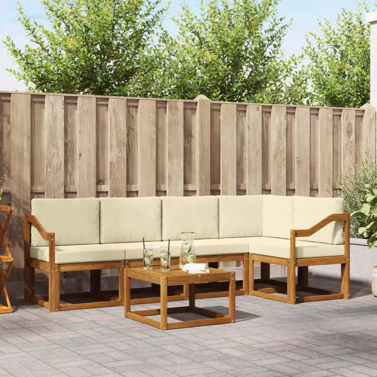 Set di divani da esterno vidaXL a forma di L in legno di acacia con tavolo da caffè, 6 pezzi, beige e marrone