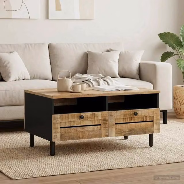 Tavolino da salotto moderno vidaXL in legno di mango rettangolare marrone e nero L/P/H: 80 x 54 x 40 cm – 1