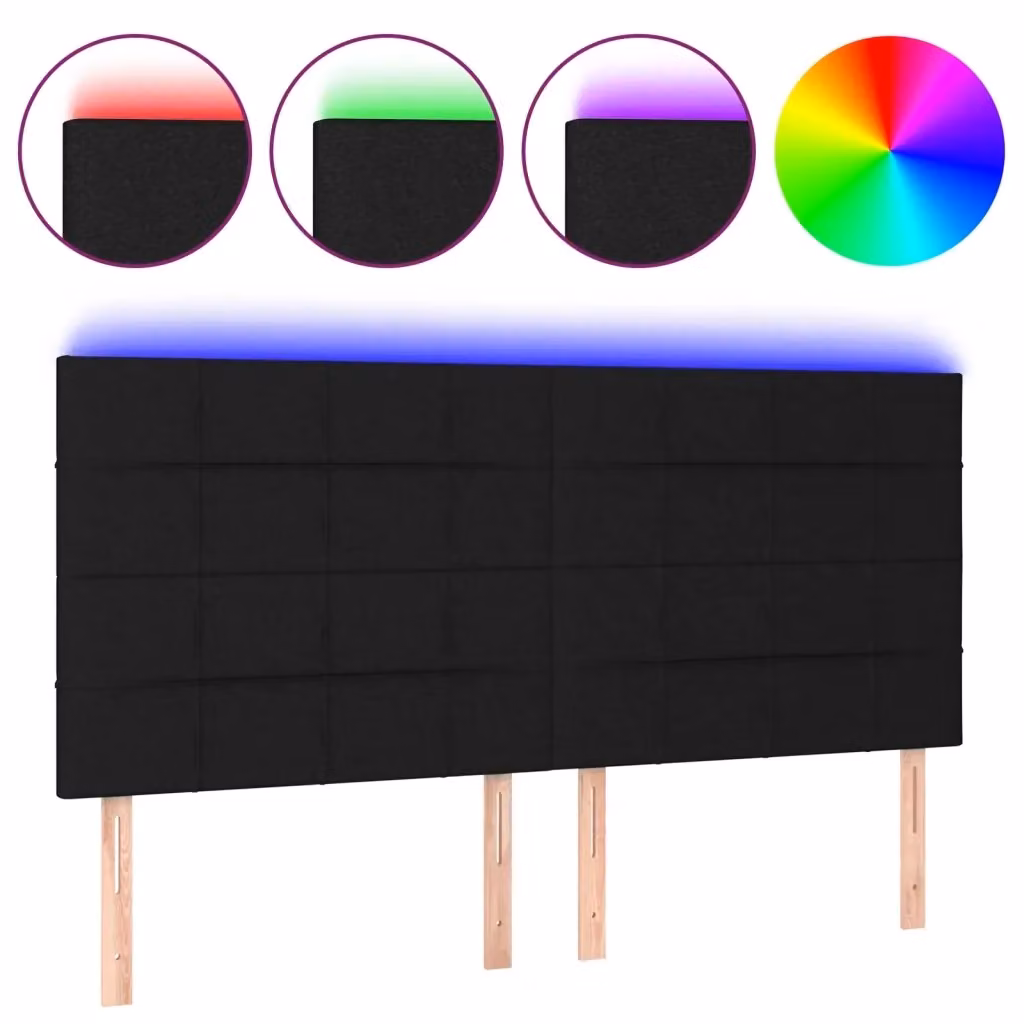 Testiera con LED Design Mania in tessuto nero con porta USB e illuminazione sottostante L: 200 cm, P: 5 cm, H: 118/128 cm – 2