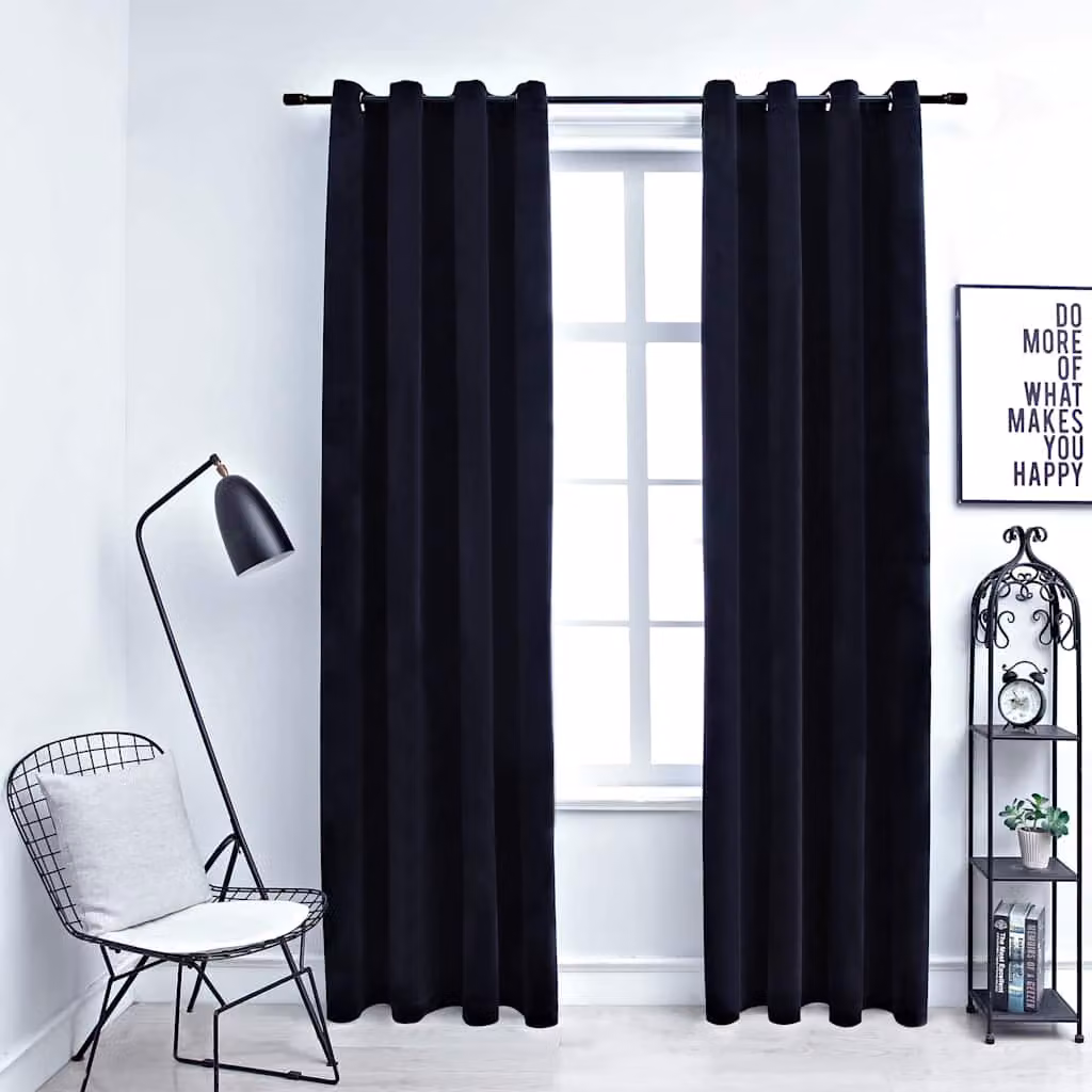 Set di 2 tende oscuranti vidaXL in velluto nero con anelli, L 140 cm x H 225 cm