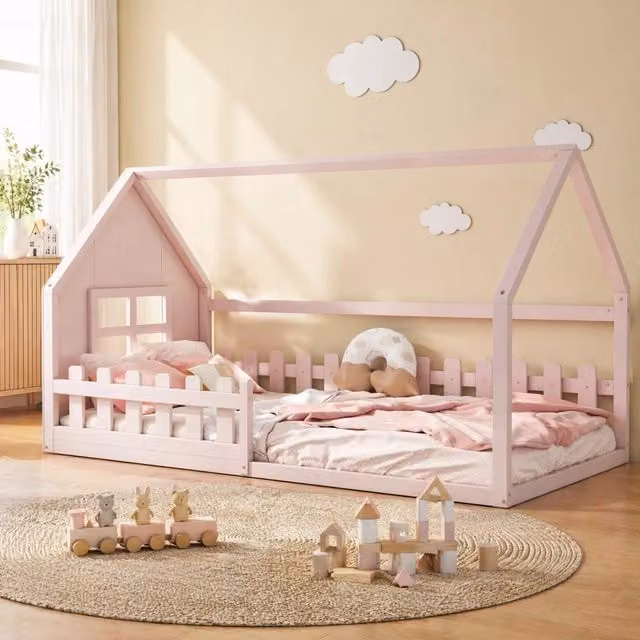 Letto a casetta Mivray per bambini in legno e MDF rosa L/P/H: 204 x 90 x 113,8 cm