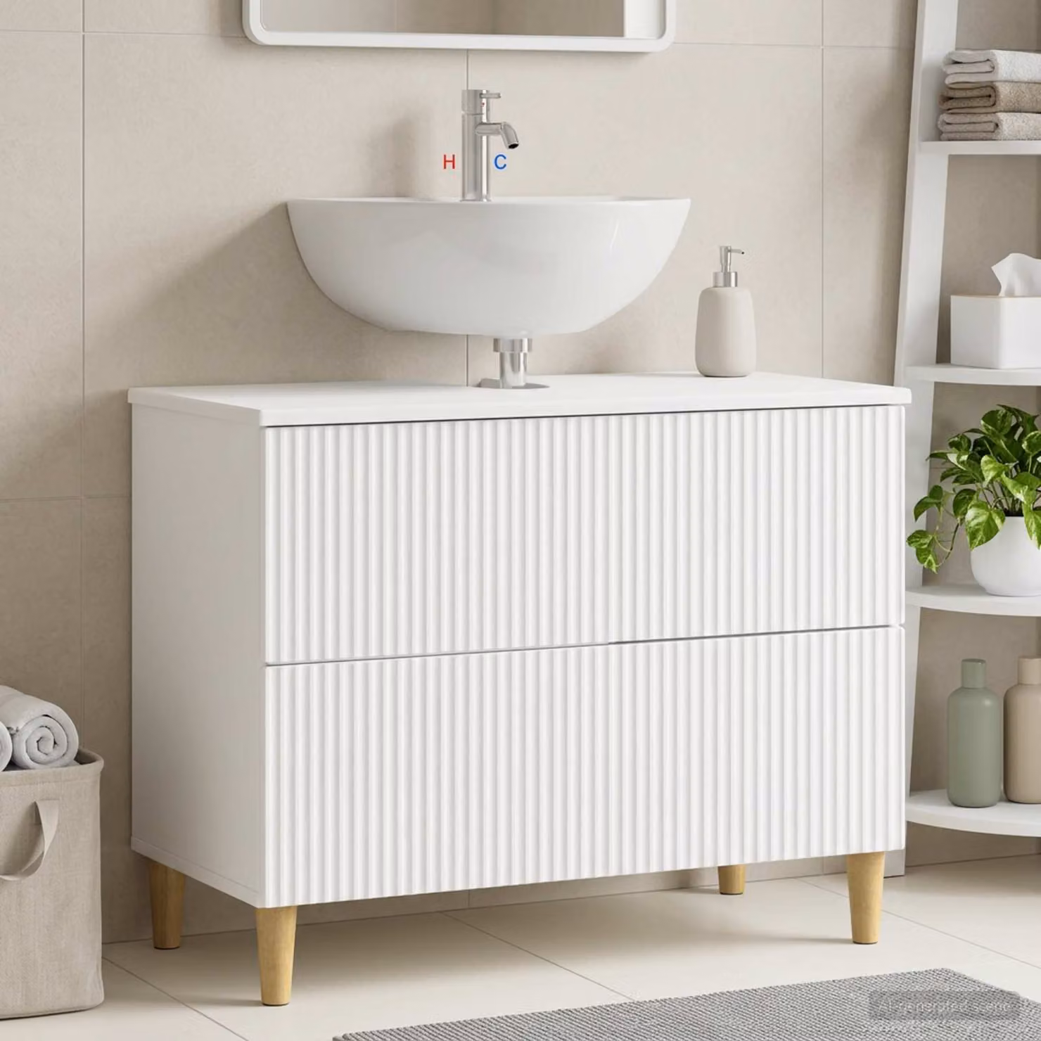 Armadio per lavabo da bagno moderno vidaXL ARNHEM bianco con cassetti e ante, L: 82 cm, P: 41 cm, H: 59 cm