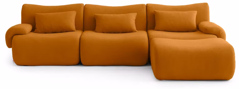 MILYSOFA SOFATIME: divano angolare modulare a 3 posti con chaise longue, raffinato tessuto bouclé, color cannella