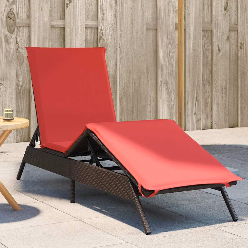 vidaXL Lettino prendisole in polyrattan marrone con cuscino regolabile e tessuto resistente alle intemperie L: 200 cm, P: 59 cm, H: 85 cm