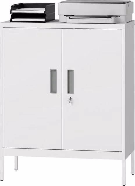 Armadio Chicfurn in acciaio bianco con 2 ante con serratura e ripiani regolabili per ufficio e casa L 80 cm, P 40 cm, H 100 cm