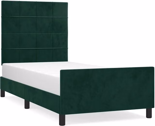 Letto singolo per adulti DESIGN IN in velluto verde scuro con struttura in legno di larice L/P/H: 193 x 93 x 128 cm