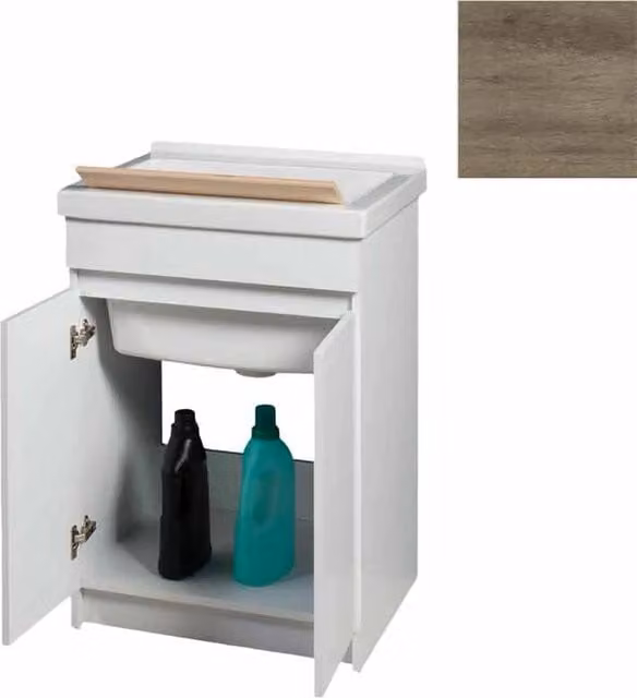 Mobile Lavatoio in Ceramica 2 Ante con Strofinatoio in Legno Massello 60x50x86A cm Olmo Naturale