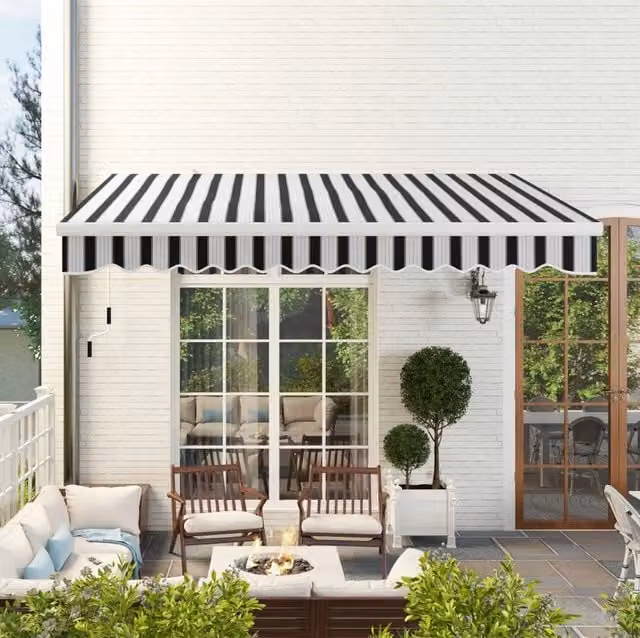 Tenda da sole a cassonetto ULEVR 3,95 x 2,45 x 3,50 m, manuale con manovella, struttura in alluminio, bianca