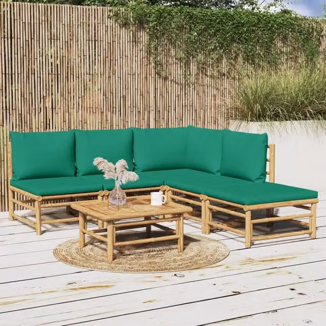 Set Salotto da Giardino 6pz con Cuscini Verdi Bambù 3155167