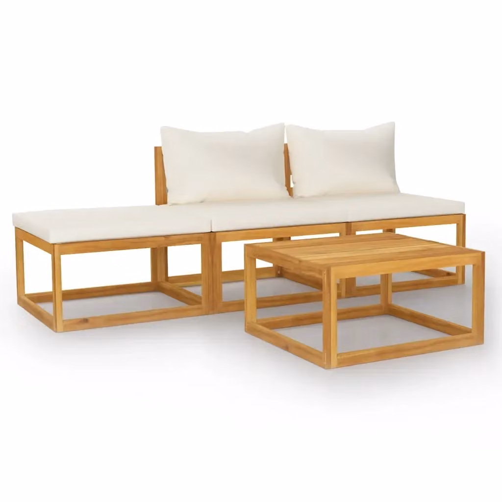 vidaXL Set Divani da Giardino 4 Pezzi in Legno di Acacia con Cuscini Beige e Tavolino da Esterno – 2