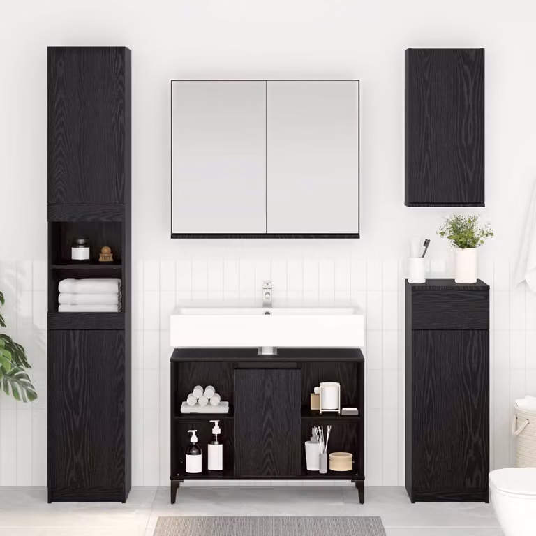 Armadio sottolavello vidaXL con ante a battente in stile rustico, colore Nero, L 80 cm x P 33 cm x H 60 cm