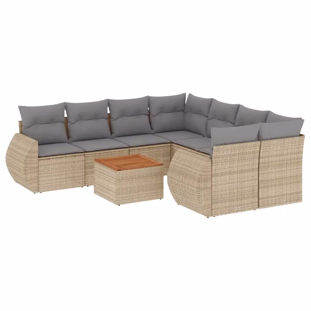 vidaXL Set Divano da Giardino a L 9 pz in Polyrattan con Cuscini Beige e Tavolino da Esterno – 2