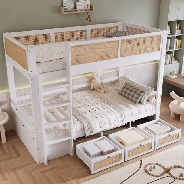 letto a castello in legno massiccio e mdf bianco naturale 90x200 cm