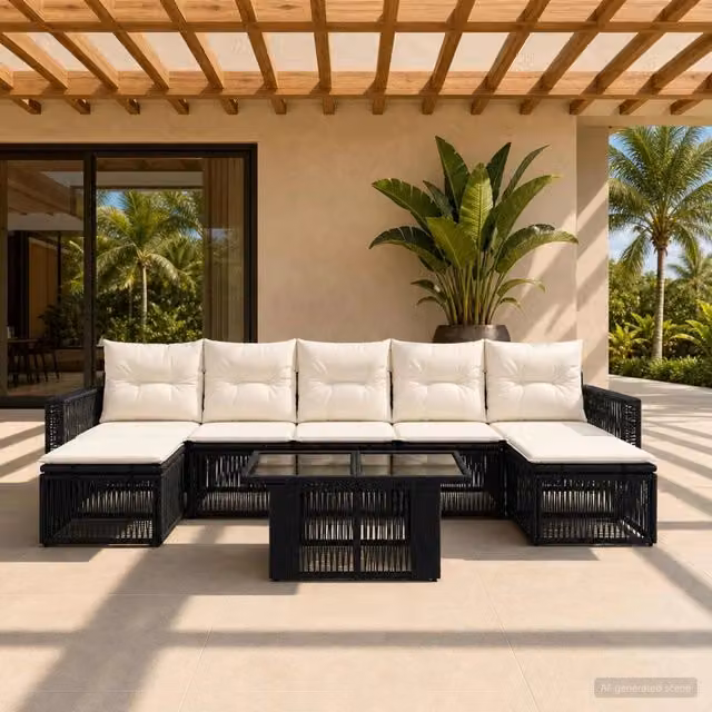 Set Divano da Giardino 8 pz Nero e Bianco Crema polyrattan 3436831