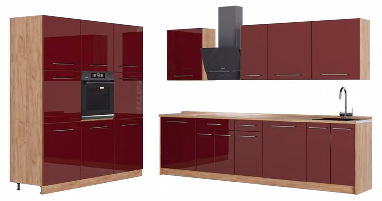 Cucina componibile Vicco Fame-Line Bordeaux lucido/Rovere dorato 460 cm, PL Rovere, Model 63802