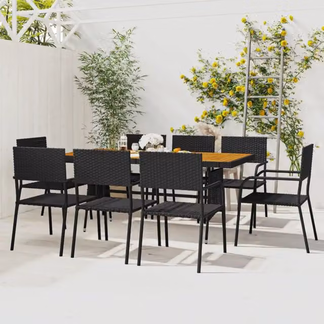 Set da Pranzo per Esterni 9 pz in Polyrattan Nero 3120107