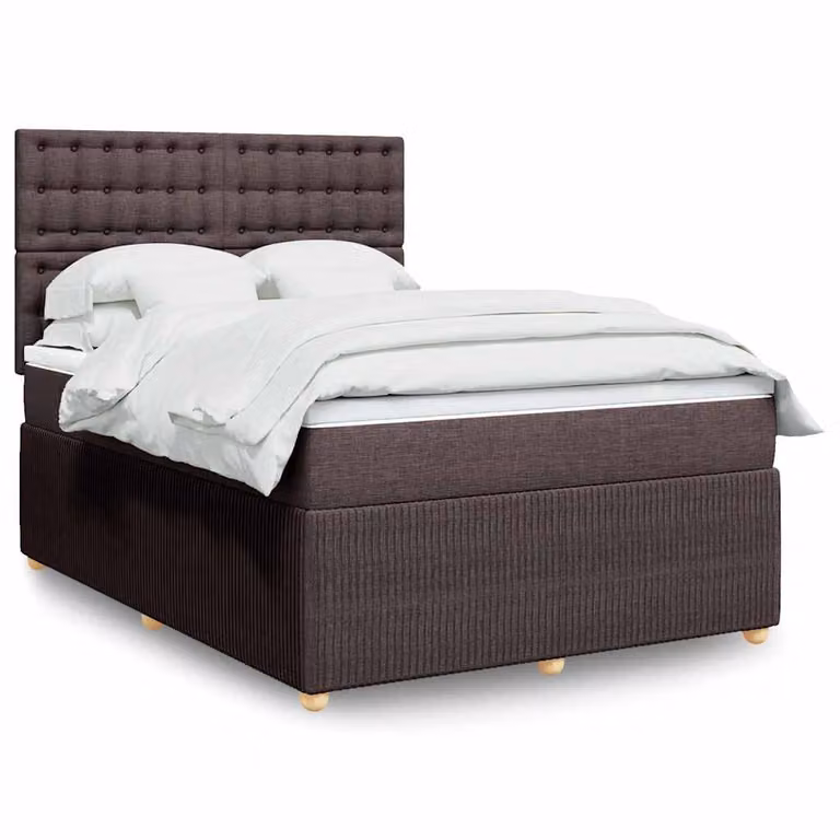 vidaXL Giroletto a Molle con Materasso in Tessuto Marrone e Bianco L/P/H: 140 x 190 cm