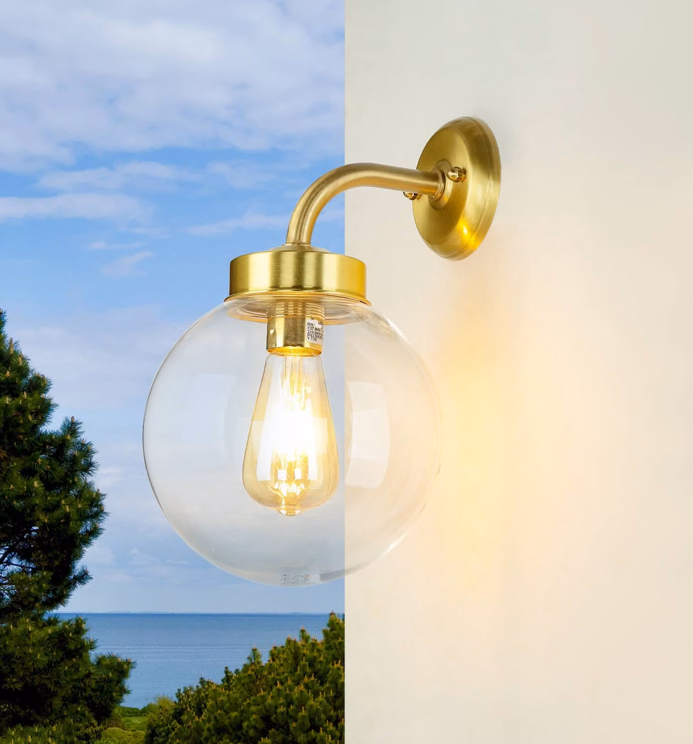 Lampada da esterno a parete in vero ottone IP43 paralume a globo E27 luce esterna casa giardino