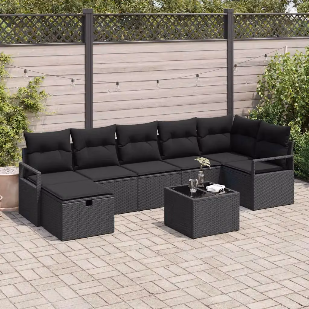 Set di divani da giardino vidaXL a forma di U, 8 pezzi con cuscini inclusi, colore nero – 1