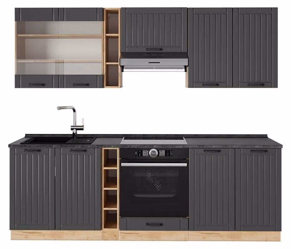 Cucina componibile Vicco Fame-Line Grigio scuro 235 cm senza piano di lavoro, Model 57541