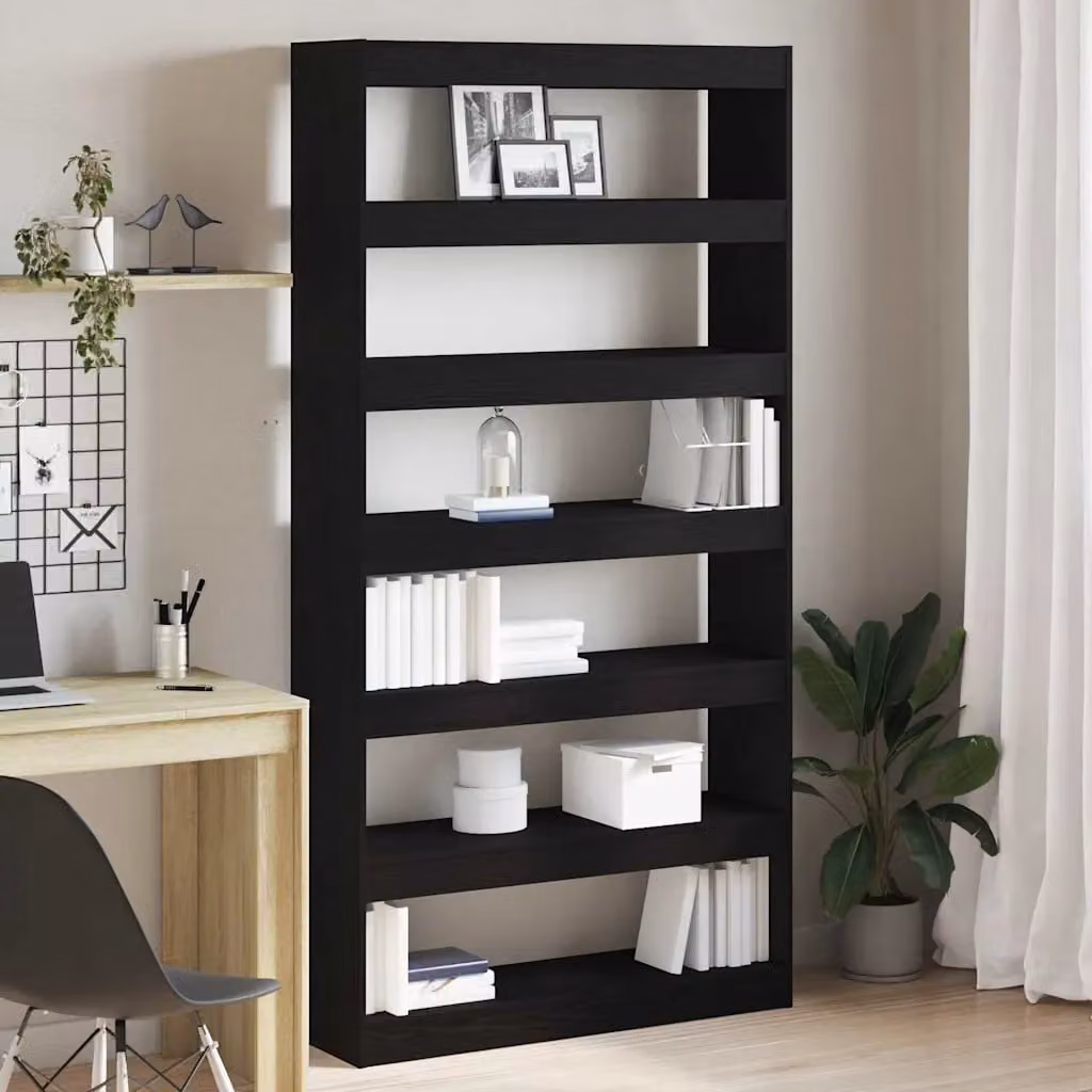 Armadio per Libri vidaXL Moderno con 6 Livelli, Rovere e Nero, L 100 cm x P 30 cm x H 198 cm