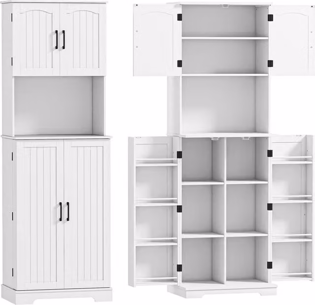 Credenza da Cucina Alta HOMCOM in Stile Country con 2 Armadietti e 8 Portaspezie, Bianco, L: 60 cm, P: 40 cm, H: 181.5 cm – 1
