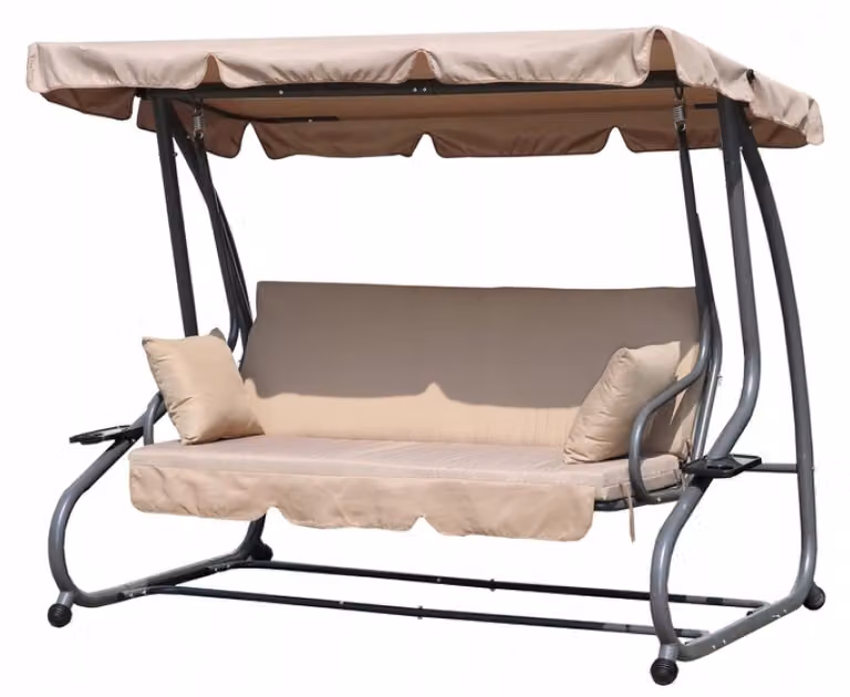 Altalena da giardino pieghevole 2 in 1 per 3 persone con cuscini beige MultiGarden