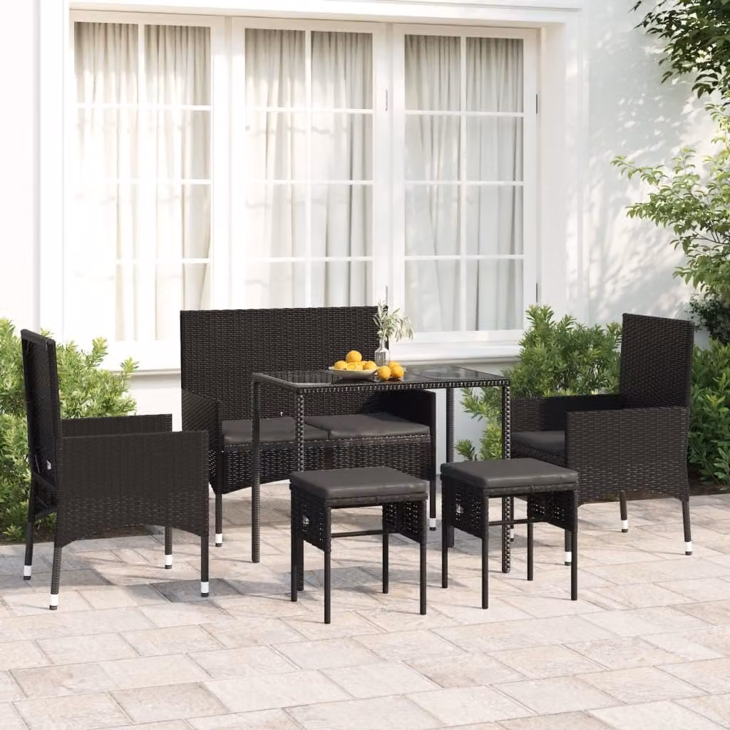 Maison Exclusive - Set Mobili da Giardino 6 pz con Cuscini in Polyrattan Nero