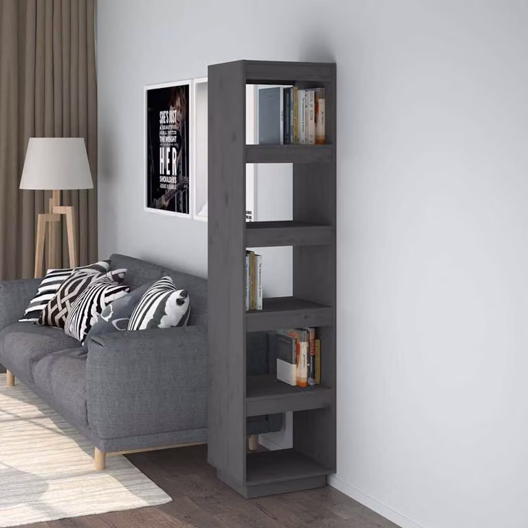 vidaXL Libreria Divisorio Grigio in Legno Massello di Pino L: 40 cm, P: 35 cm, H: 167 cm
