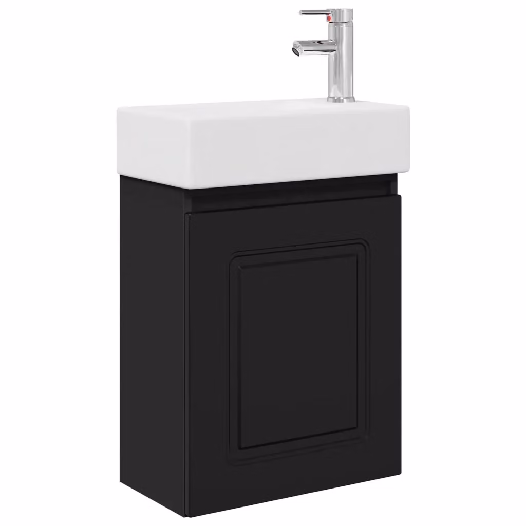 Mobile bagno moderno vidaXL con rubinetto nero e ante a battente, L: 45,5 cm, P: 22,5 cm, H: 84 cm – 2