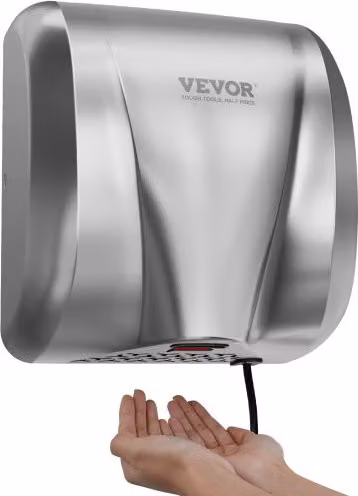 Asciugamano Elettrico Commerciale VEVOR 1300W in Acciaio Inossidabile con Filtro HEPA ad Alta Velocità, Colore Argento, L 32,5 cm x P 29,5 cm x H 18 cm