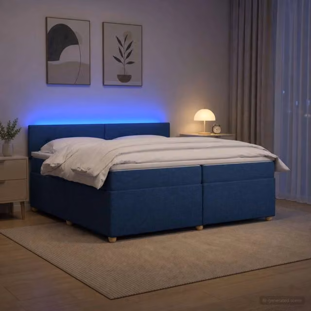 Letto box spring ibrido vidaXL con materasso a molle insacchettate e base contenitore, colore blu e bianco, L/P: 200 x 200 cm