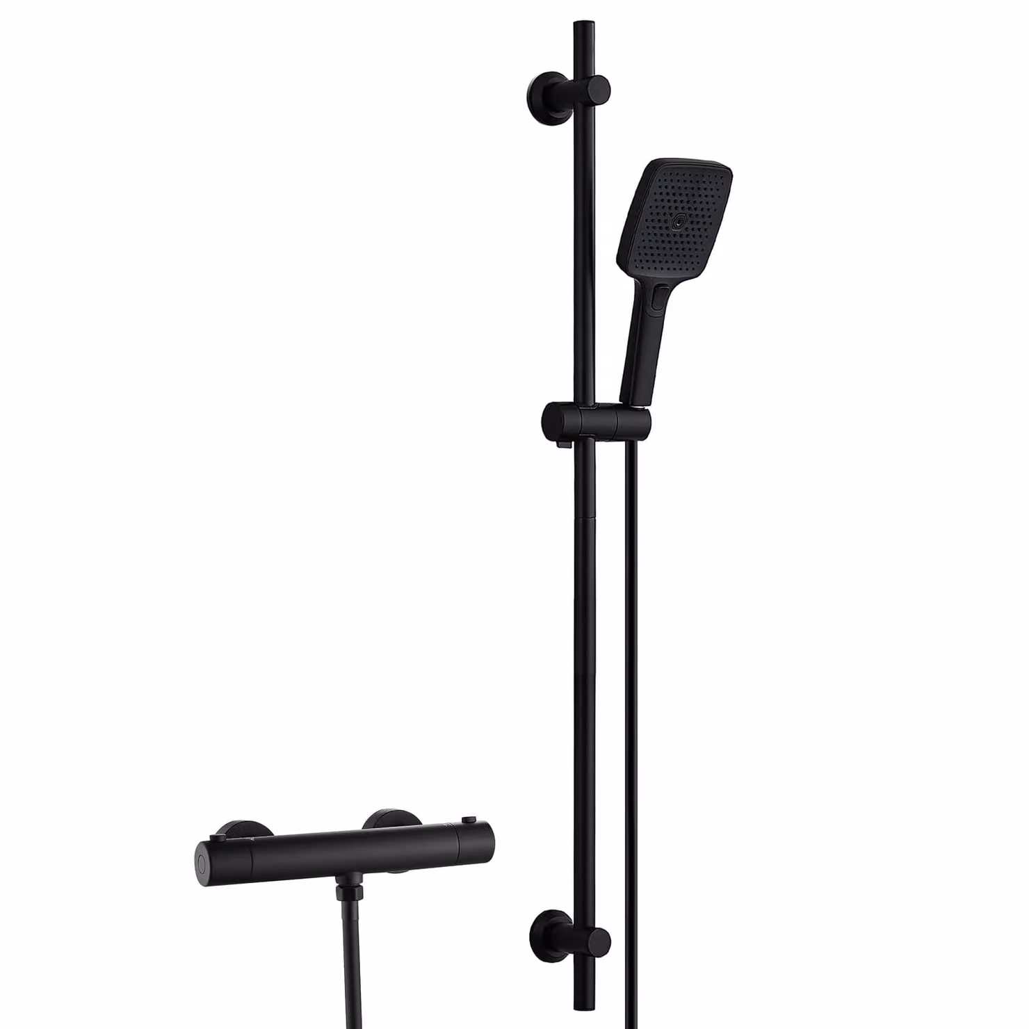 JOHO Sistema doccia in acciaio inossidabile con rubinetteria, set con barra doccia e termostato, soffione con 3 tipi di getto, flessibile, barra doccia da 100 cm, nero