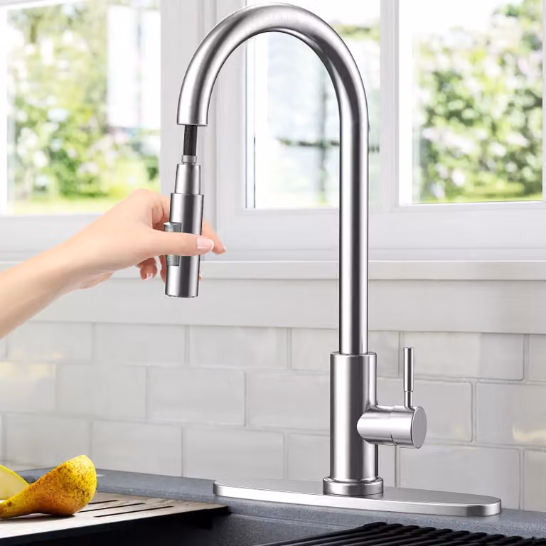 Rubinetto da cucina con doccetta estraibile, miscelatore per lavello in acciaio inossidabile, girevole a 360°