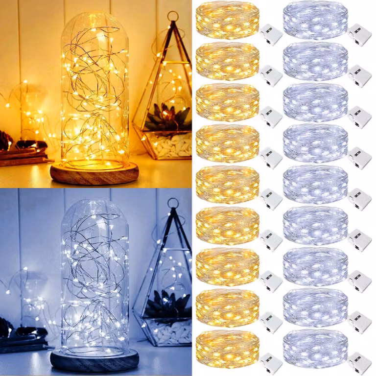 Mini catena luminosa con 18 luci, lunghezza 2 metri, 20 LED, alimentazione a batteria, 3 modalità