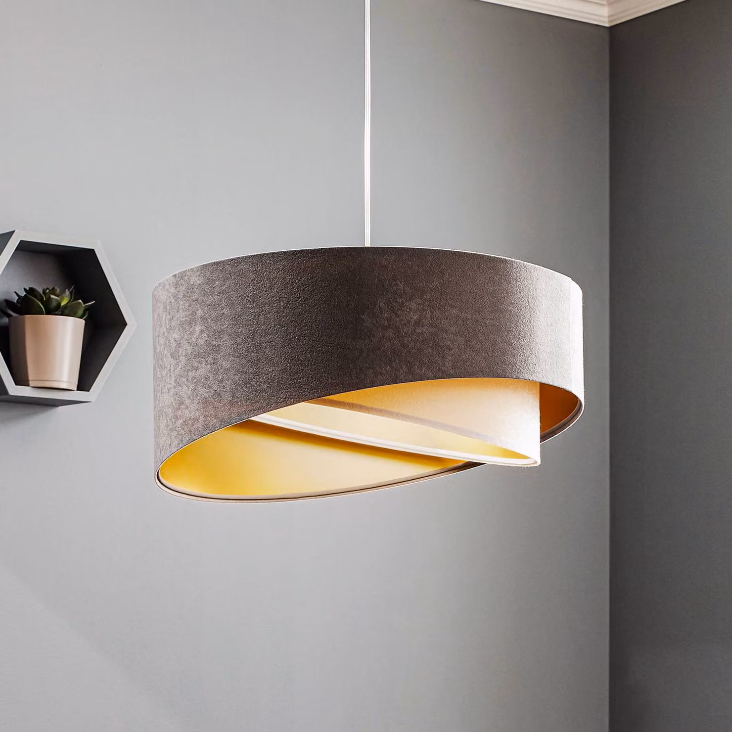 Lampada a sospensione Vivien Maco Design, dimmerabile, Alluminio / Grigio / Zincato, Soggiorno / Sala da pranzo, Tessuto / Stoffa / Seta, Moderno, Lampada a sospensione