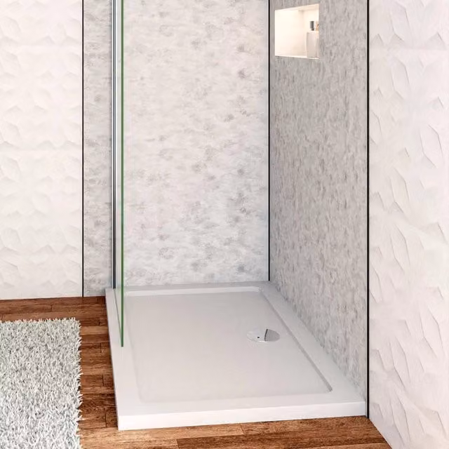 Piatto Doccia Rettangolare Aica Italy in Pietra Artificiale e Resina Minerale Mista, Bianco, L: 140 cm, P: 70 cm, H: 3 cm, Antiscivolo con Piletta e Tubo inclusi