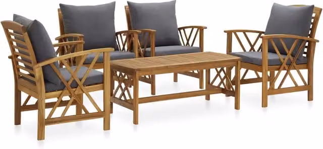 Set da giardino vidaXL in legno di acacia con 5 pezzi e cuscini grigi