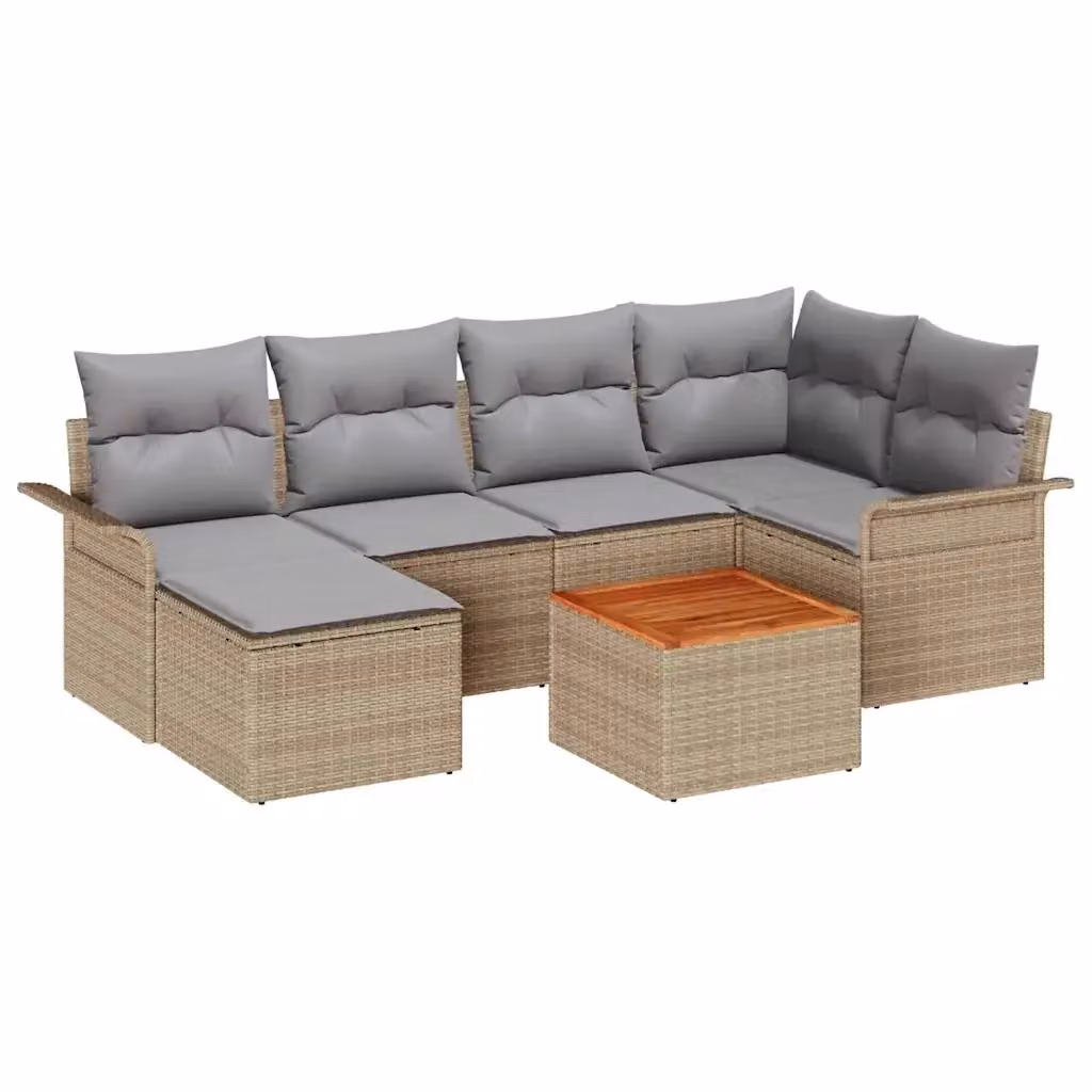 Set Divano da Giardino vidaXL 7 Pezzi Beige con Cuscini e Tavolino in Polyrattan e Acciaio – 2