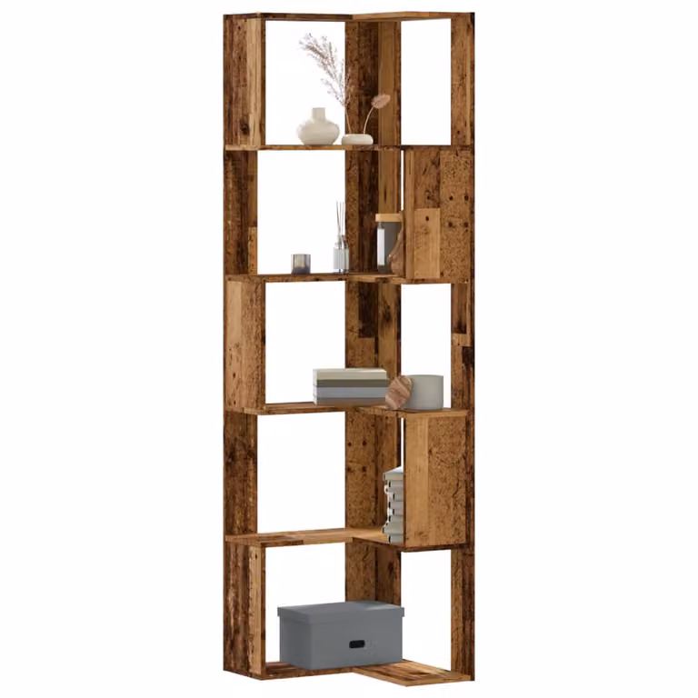 Libreria Angolare vidaXL in Legno Vecchio Marrone con 5 Ripiani, L/P/H: 50 x 50 x 179 cm