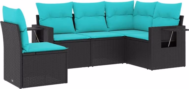 Set Divani da Giardino 5 pz con Cuscini Nero in Polyrattan