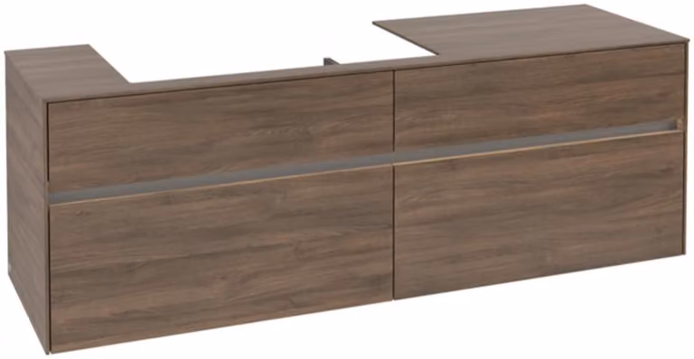 Villeroy & Boch Collaro Meuble sous-lavabo, 4 tiroirs, suspendu, vasque à gauche, avec éclairage, 1600x548x500mm, C026B0VH, C026B0VH