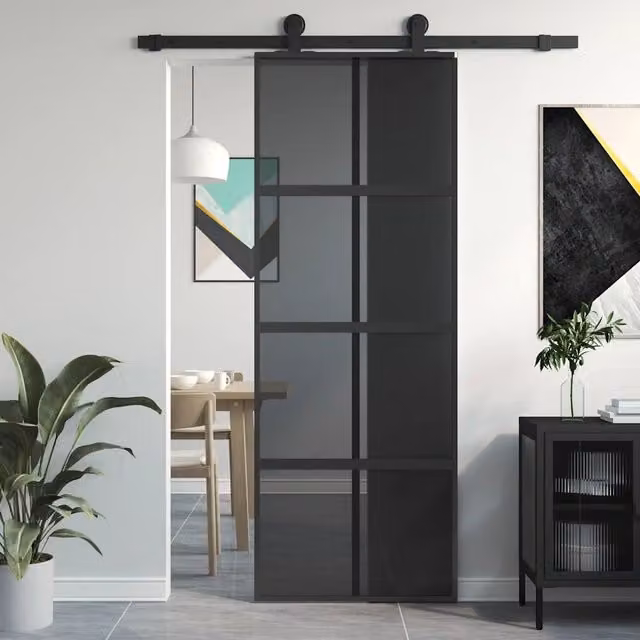 Porta Scorrevole vidaXL in Vetro Trasparente e Alluminio Nero L: 76 cm, H: 205 cm