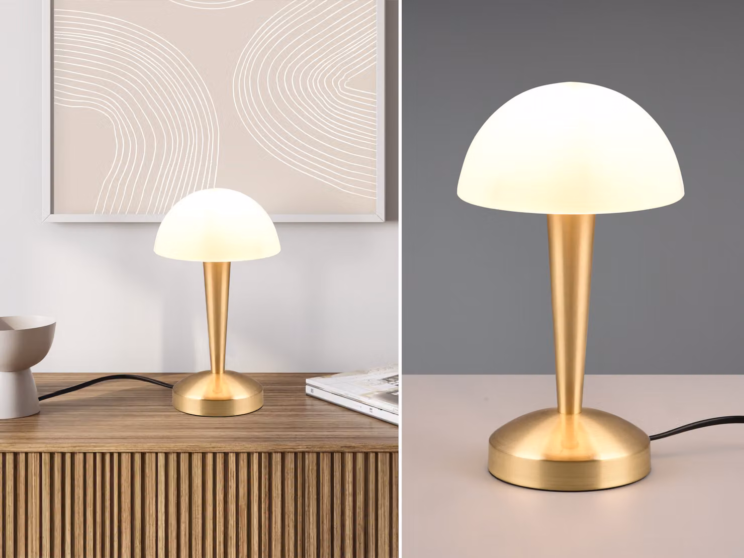 Lampada da tavolo Canaria in ottone e bianco, 1xE14x5W, vetro, dimensioni: 26,5x15x15 cm, IP20, RL