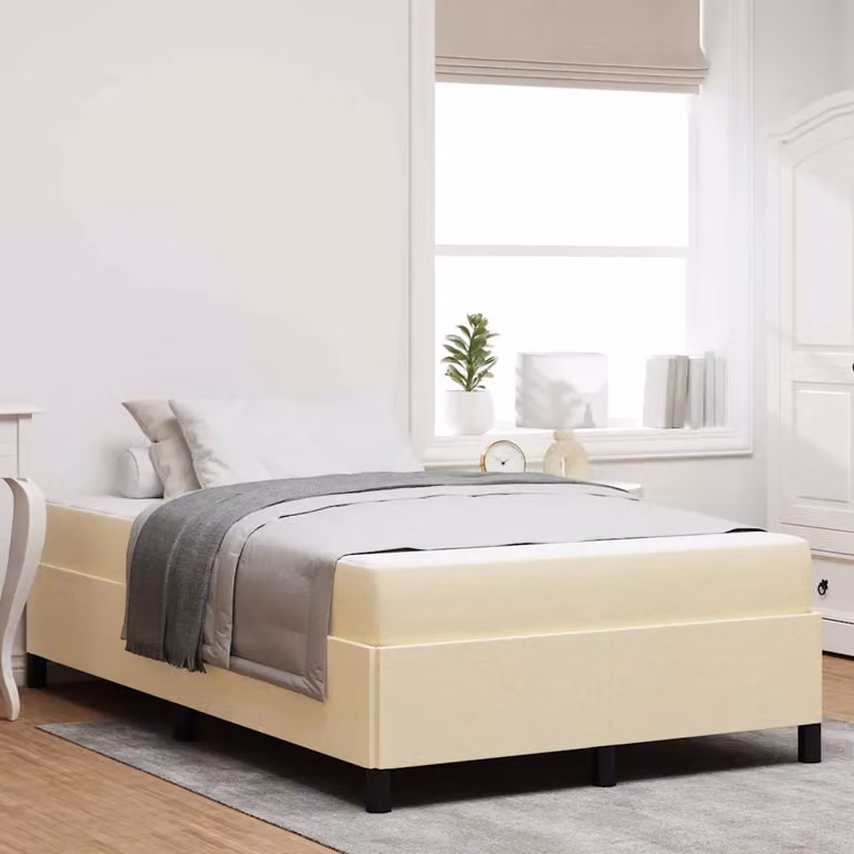 Letto a molle vidaXL in tessuto beige con struttura in legno e metallo L/P: 120 x 200 cm