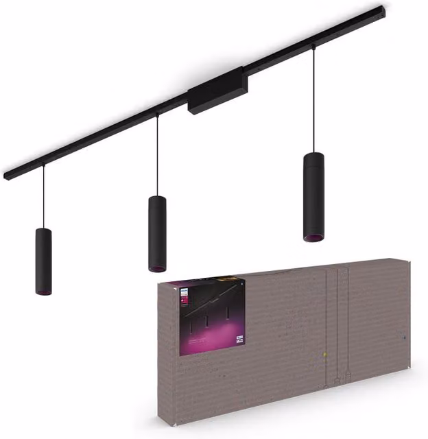 Philips Hue Sistema di illuminazione a binario con 3 cilindri sospesi regolabili, colore nero, LED 1530 LM