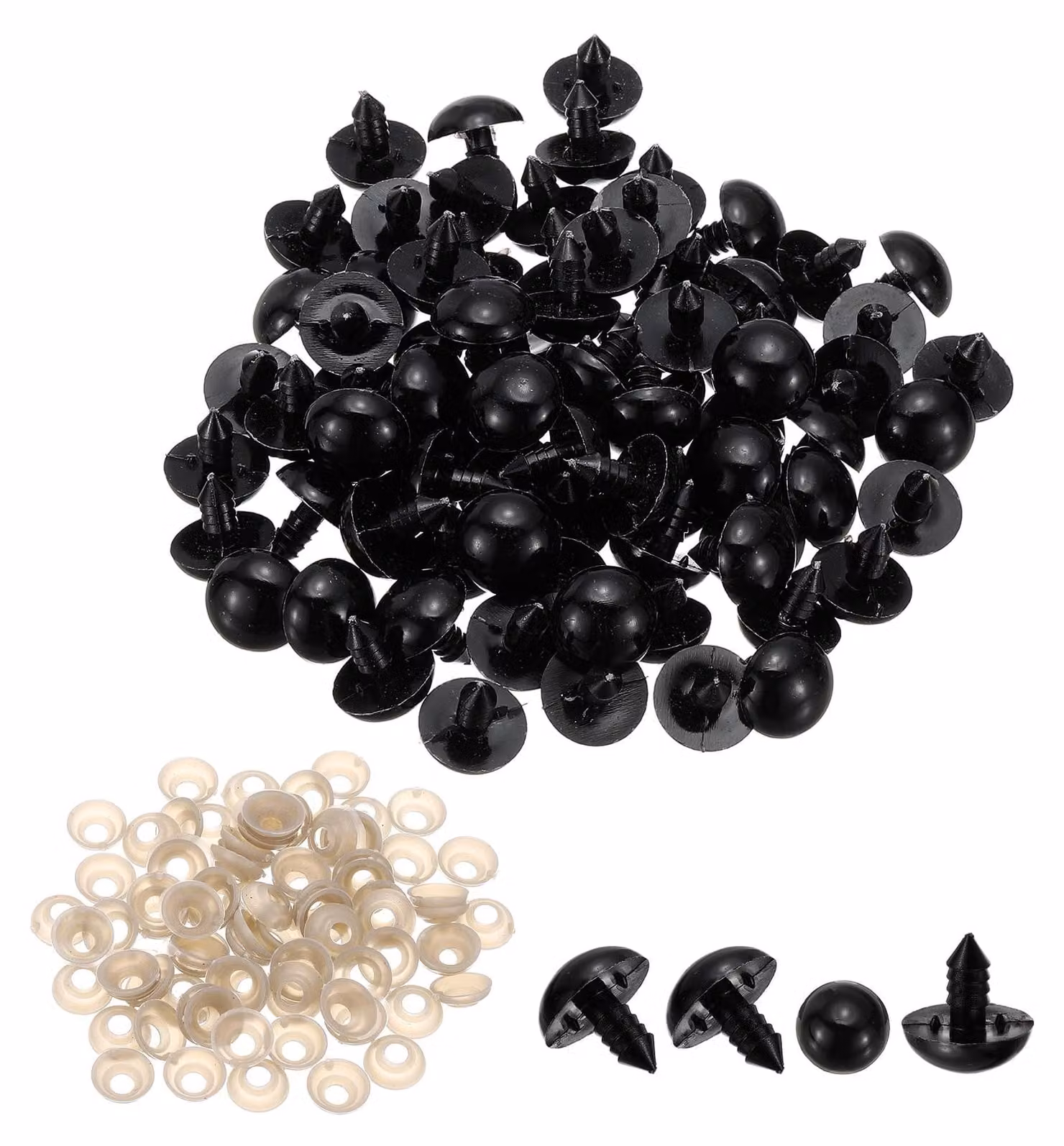 Occhi di sicurezza, diametro 18 mm, confezione da 80 pezzi, in plastica, colore nero